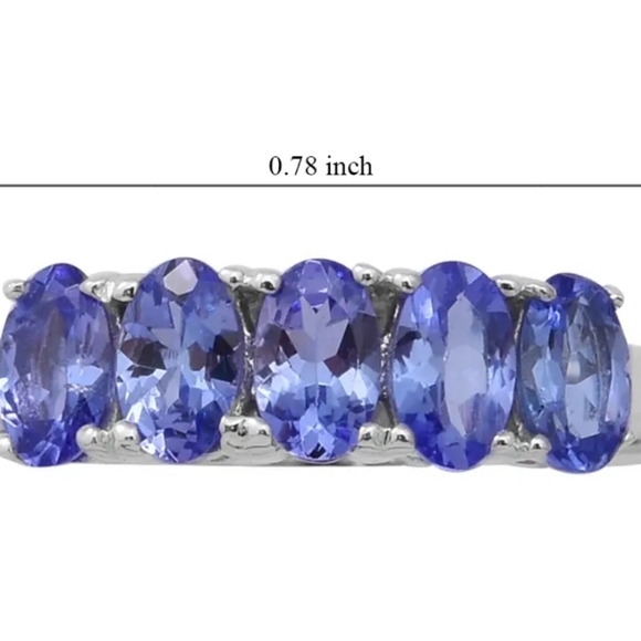 Genuine 5 Oval Tanzanites in Platinum over Sterling Silver Ring Sz ! NEW - Picture 4 of 9
